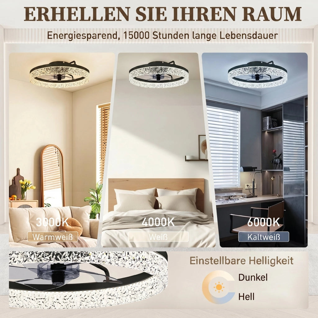 Ventilatore da Soffitto con Luce a LED Dimerizzabile e Telecomando ¨C Zephmum ¨C Nero