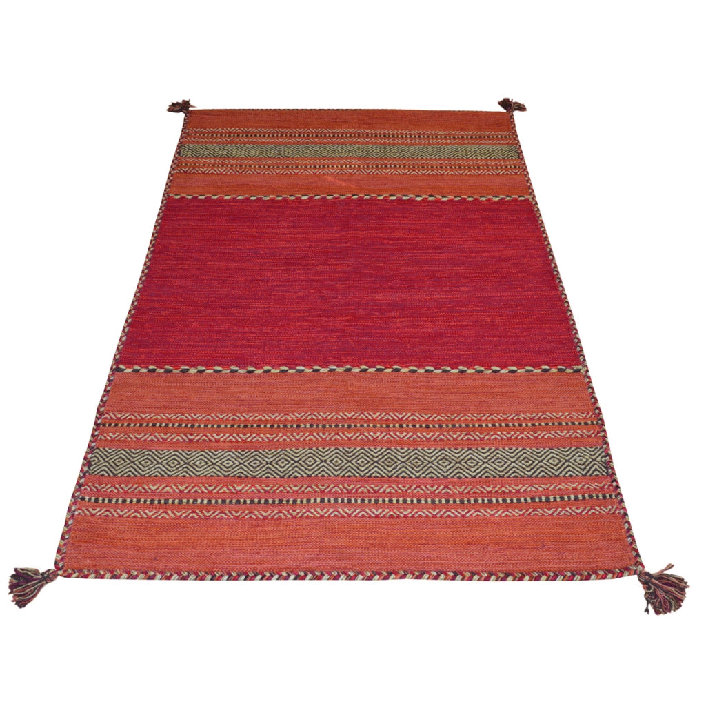 Tappeto ANTIQUE KILIM ROSSO cm.160x230 tessuto a mano in cotone e ciniglia
