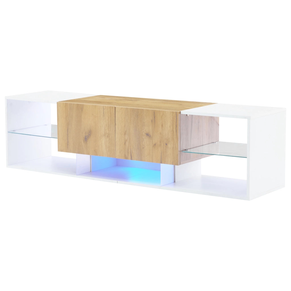 Mobile TV bianco e rovere naturale 160 cm con due cassetti