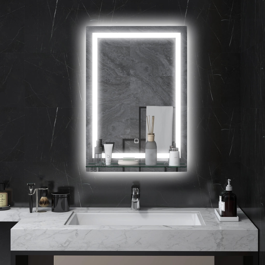 Specchio Bagno a LED con Mensola Vetro ¨C Zephmum ¨C Argento 50x12x70 cm