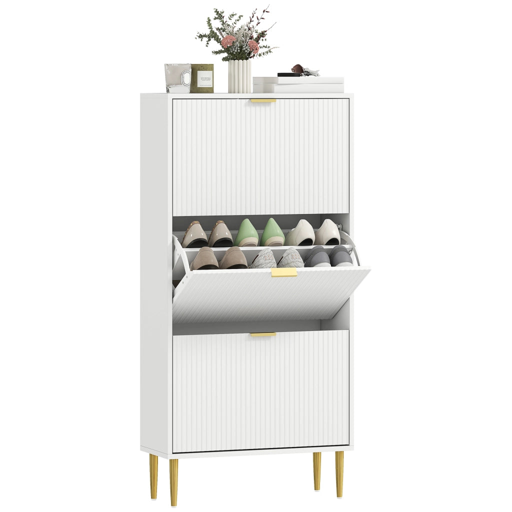 Scarpiera con ante, cassetti e ripiani regolabili ¨C zephmum ¨C bianco 60x24x122,5cm
