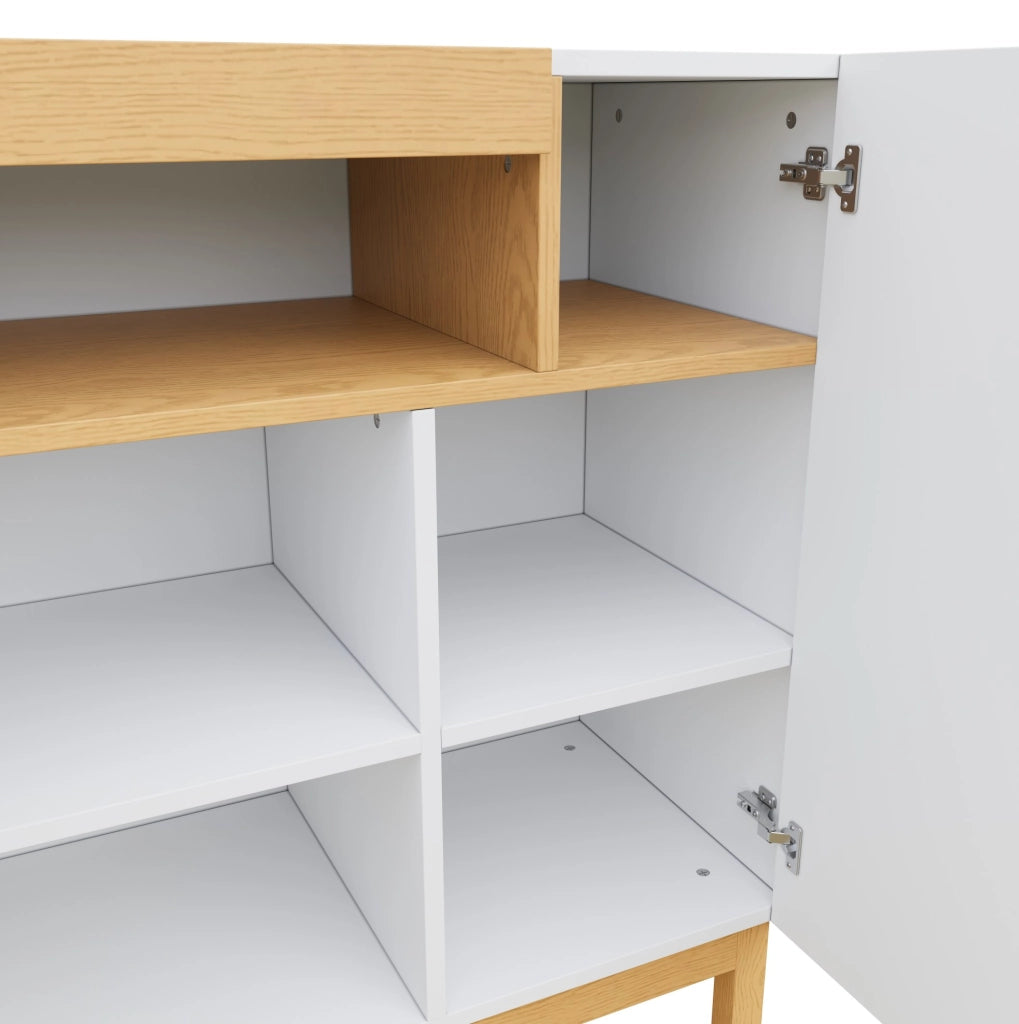 Credenza moderna bianca con 3 ante e vano a giorno