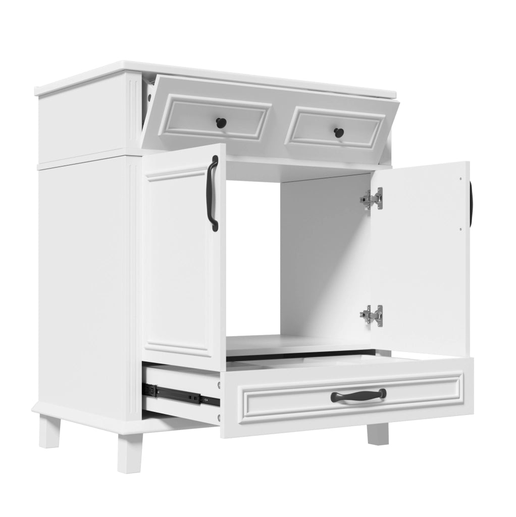 Mobile da bagno bianco, 77x46x86 cm con lavabo in ceramica integrato e 9 scomparti