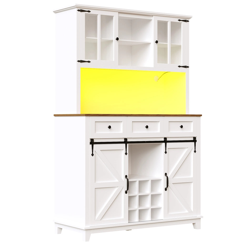 Credenza alta da cucina 105x38,4x180 cm in MDF bianco con LED, ante scorrevoli e ripiani regolabili