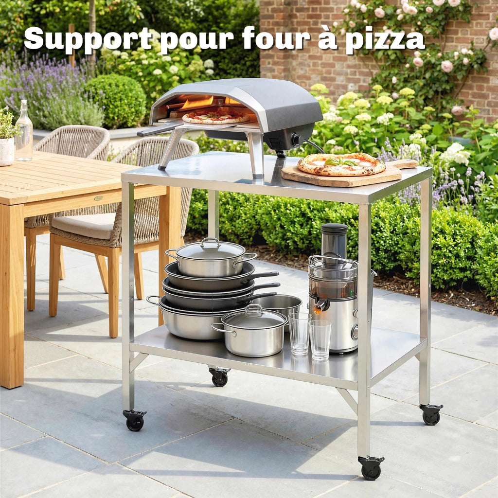 Carrello Barbecue con Piano di Lavoro ¨C Minimal ¨C Argento Acciaio Inox 85x60x92 cm