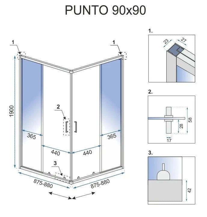 Cabina Doccia Rea Punto 90x90 senza piatto doccia