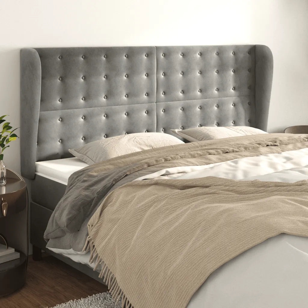 Testiera | Testata ad Orecchio Grigio Chiaro 183x23x118/128 cm in Velluto
