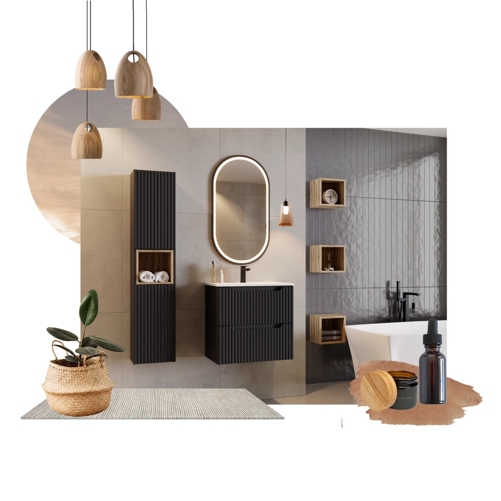 Set mobili bagno 80 cm con piano Nova Black 80 x 1401 x 40 cm