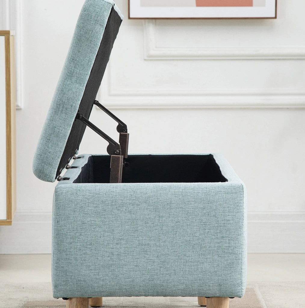Panca Contenitore Verde Chiaro 110x39x45 cm in Poliestere effetto Lino con Gambe in Legno per Soggiorno