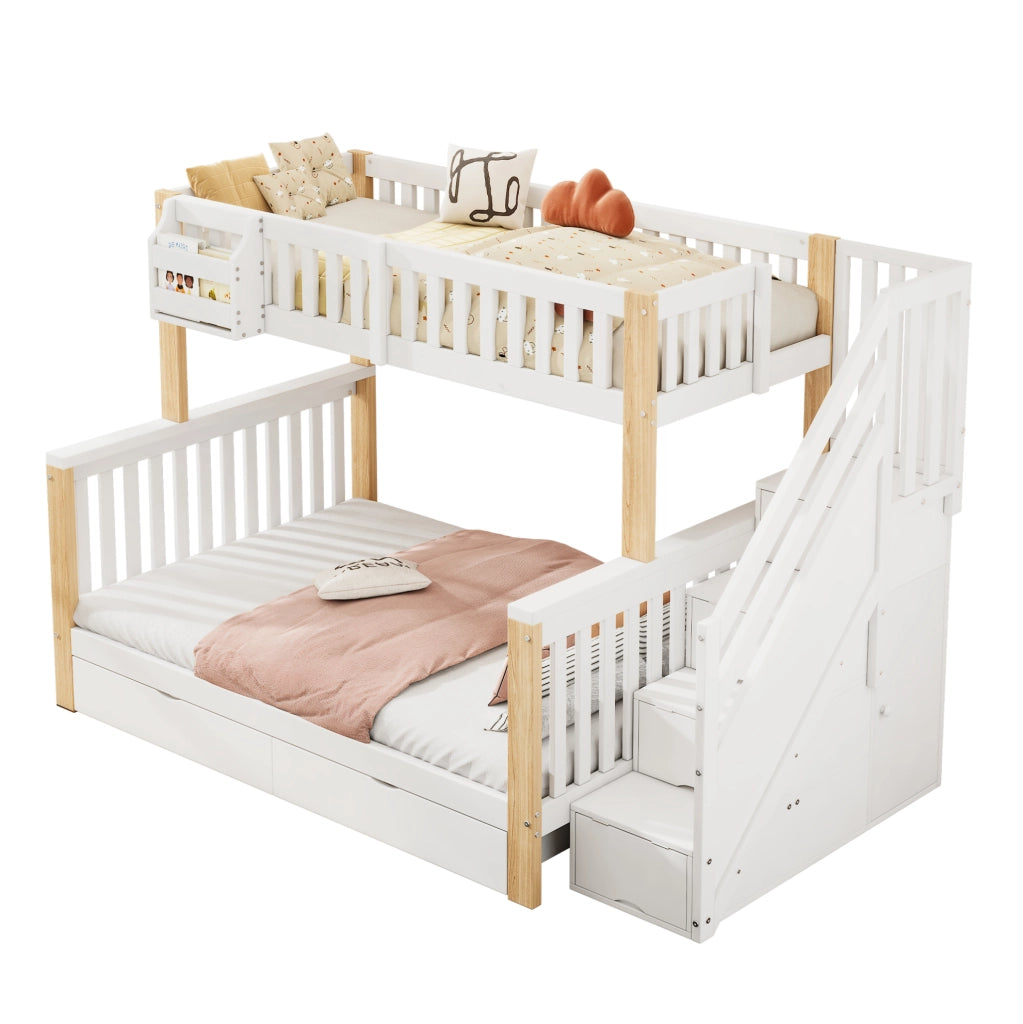 Letto a castello per bambini 140x200 cm bianco con contenitori
