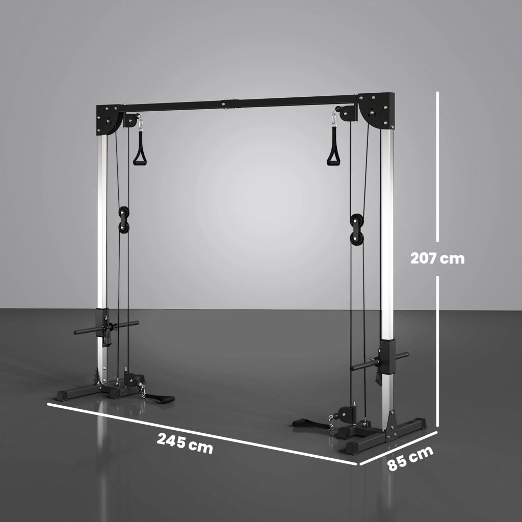 Stazione Fitness Crossover con Cavi per 1 o 2 Persone in Acciaio e Plastica, Power Rack Regolabile per Casa, Nero