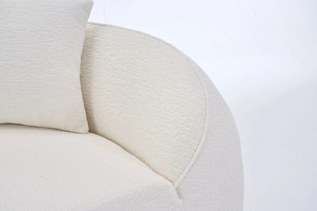 Divano Loveseat bianco con chaise longue curva in tessuto chenille, 2 posti con cuscino, salotto e camera