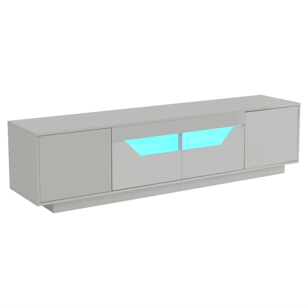 Mobile TV LED con 2 cassetti, 2 ante e 2 vani semichiusi, finitura lucida, per soggiorno, bianco, 180 × 40 × 45 cm