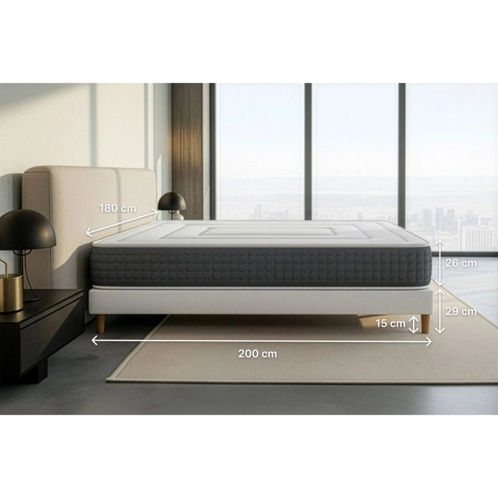 Pacchetto letto completo - Materasso 180x200cm + Box spring con doghe (kit) + 2 cuscini + Piumino - Vingt-Six