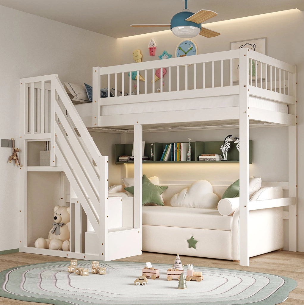 Letto a soppalco singolo 90x200 cm con scala contenitore; bianco