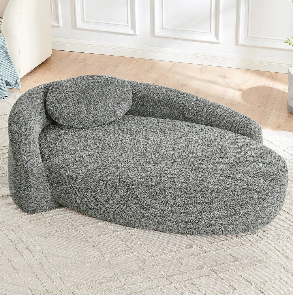 Divano minimalista grigio in tessuto Teddy, imbottitura in schiuma ad alta elasticità, design arrotondato per soggiorno e camera da letto