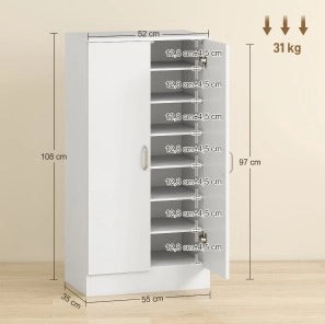 Mobile portascarpe bianco 7 ripiani 55x35x108 cm