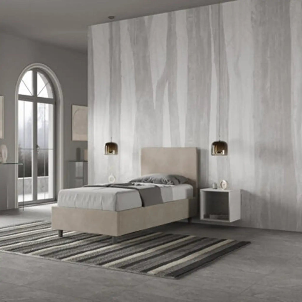 Letto singolo contenitore imbottito 80x200 microfibra sabbia Adele