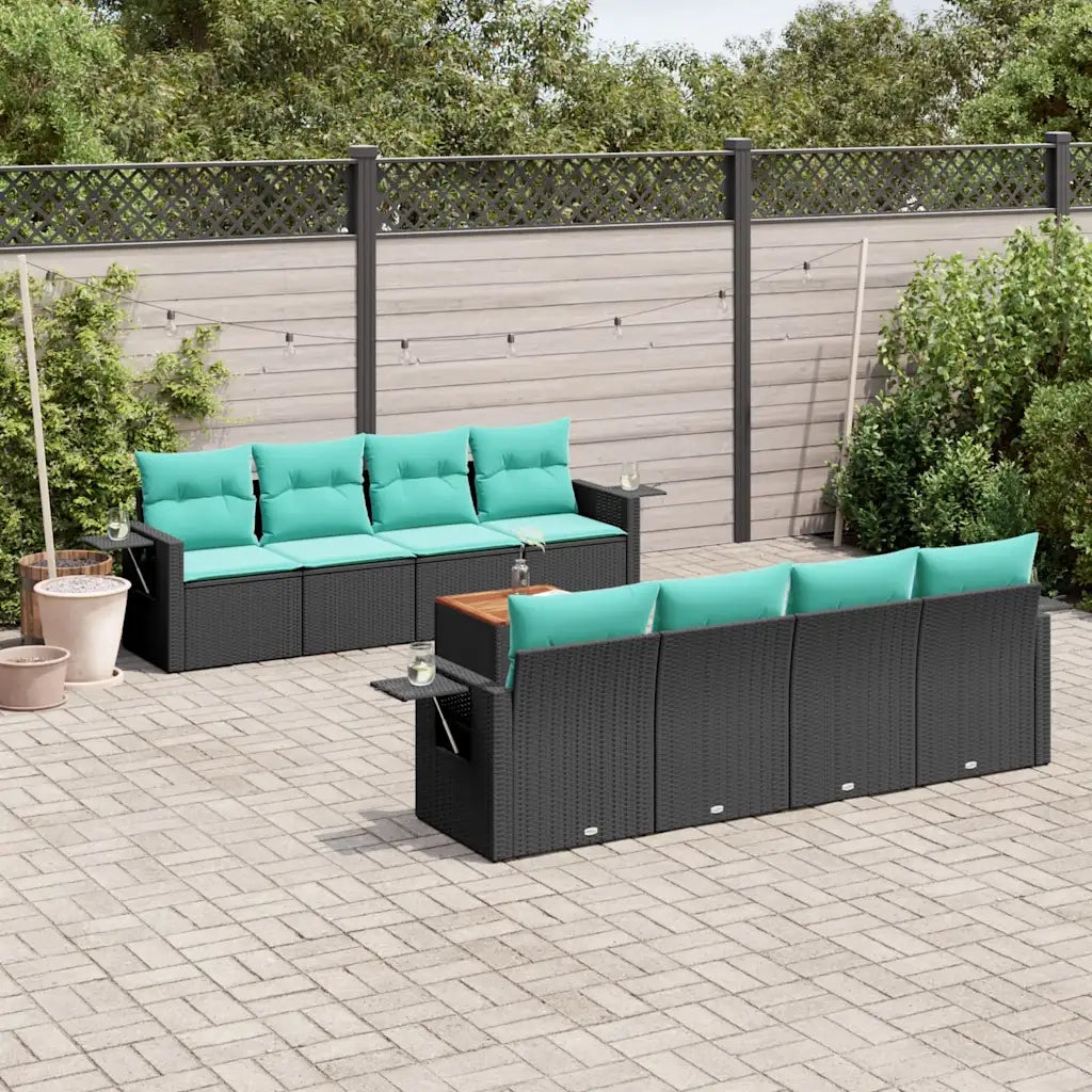 Set Divani da Giardino 9 pz con Cuscini Nero in Polyrattan 3224482