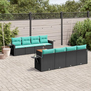 Set Divani da Giardino 9 pz con Cuscini Nero in Polyrattan 3224482