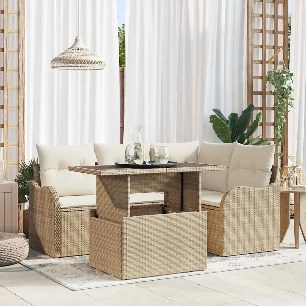 Set Divano da Giardino 5 pcs Beige Rattan in Polipropilene