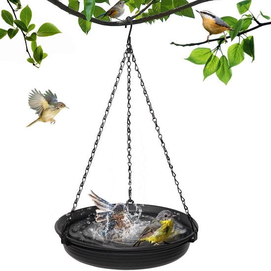 Vogelbagno appeso, casa alimentazione per uccelli da appendere, casa alimentazione, bagno per uccelli, bagno d'acqua, stazione alimentazione invernale per uccelli, giardino esterno (nero)