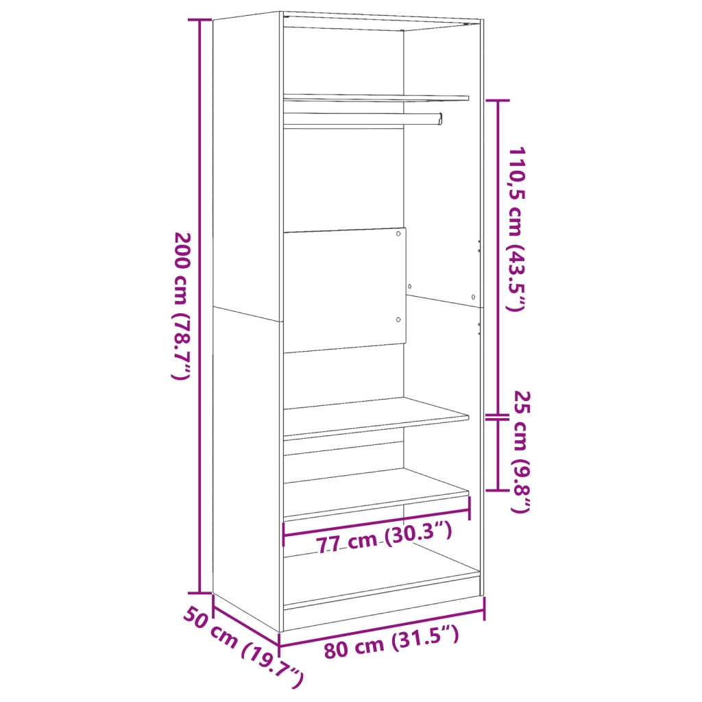 Armadio Legno Antico 80x50x200 cm in Legno Multistrato CFW2277664