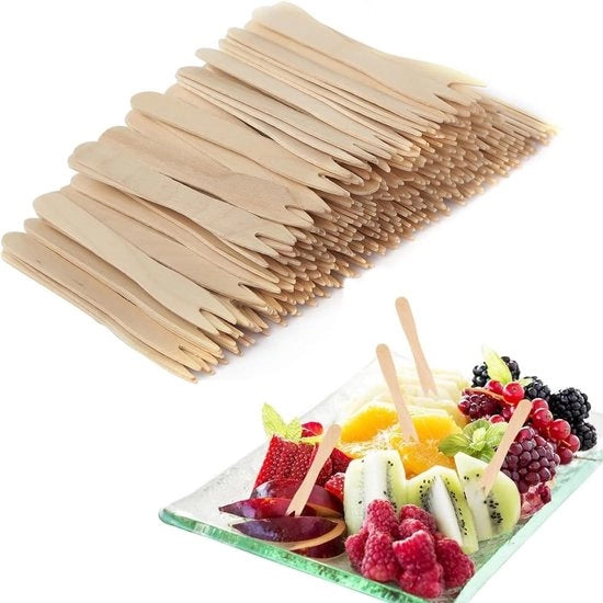 Set di forchette in legno riutilizzabili - Ideale per feste e bambini - Alternativa eco-friendly - Perfetto per frutta e snack - 20 pezzi - Materiale: legno - Dimensioni: 19 cm - Colore: naturale - Peso: 0,2 kg