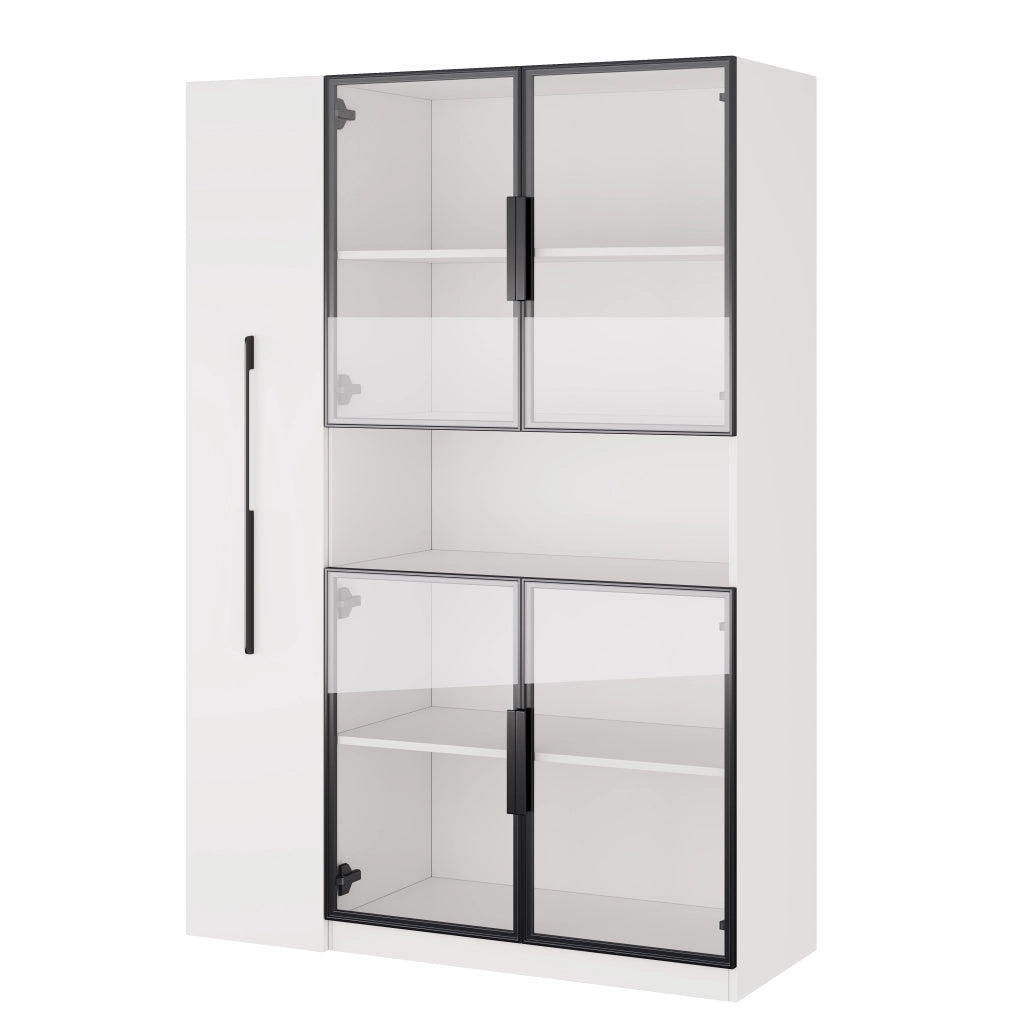 Vetrina con LED a colori e ripiani estraibili in MDF bianco per soggiorno cucina o studio 110 × 35 × 160 cm