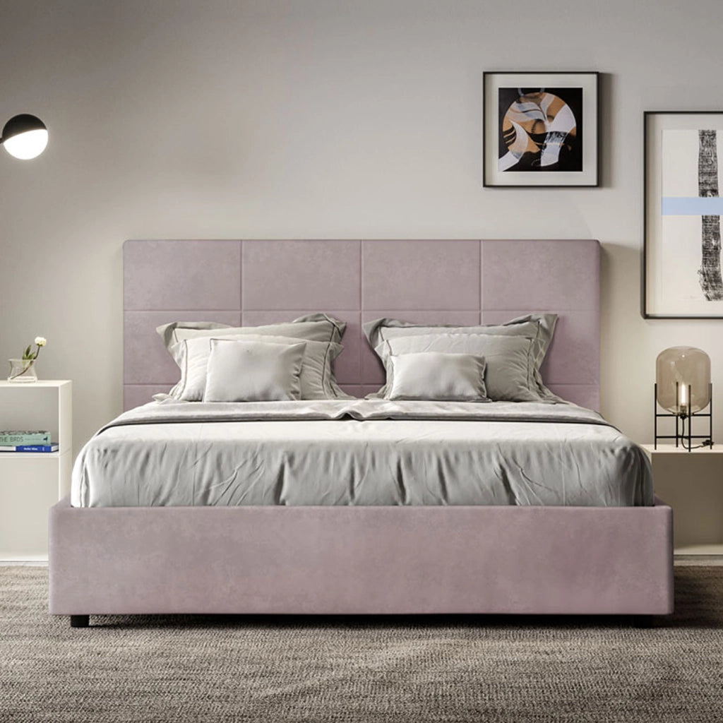 BS COM Letto una piazza e mezza senza rete imbottito 130x200 microfibra glicine