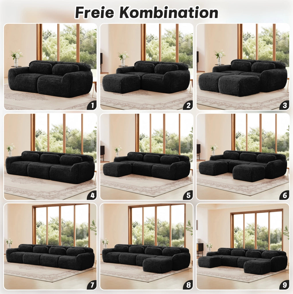 Divano modulare senza struttura in tessuto peluche nero