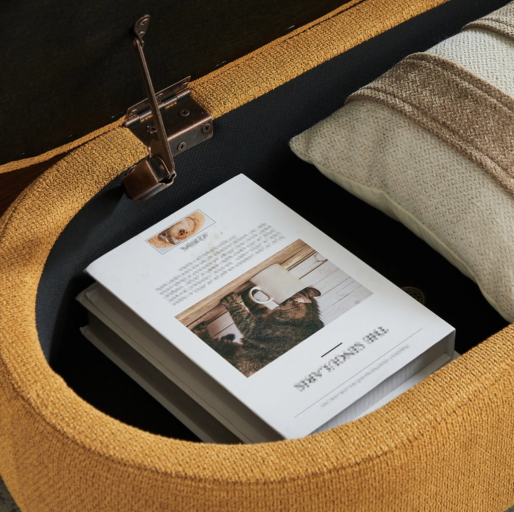 Panca con spazio contenitore 110 cm rivestita in chenille, ideale per ingresso, camera o soggiorno