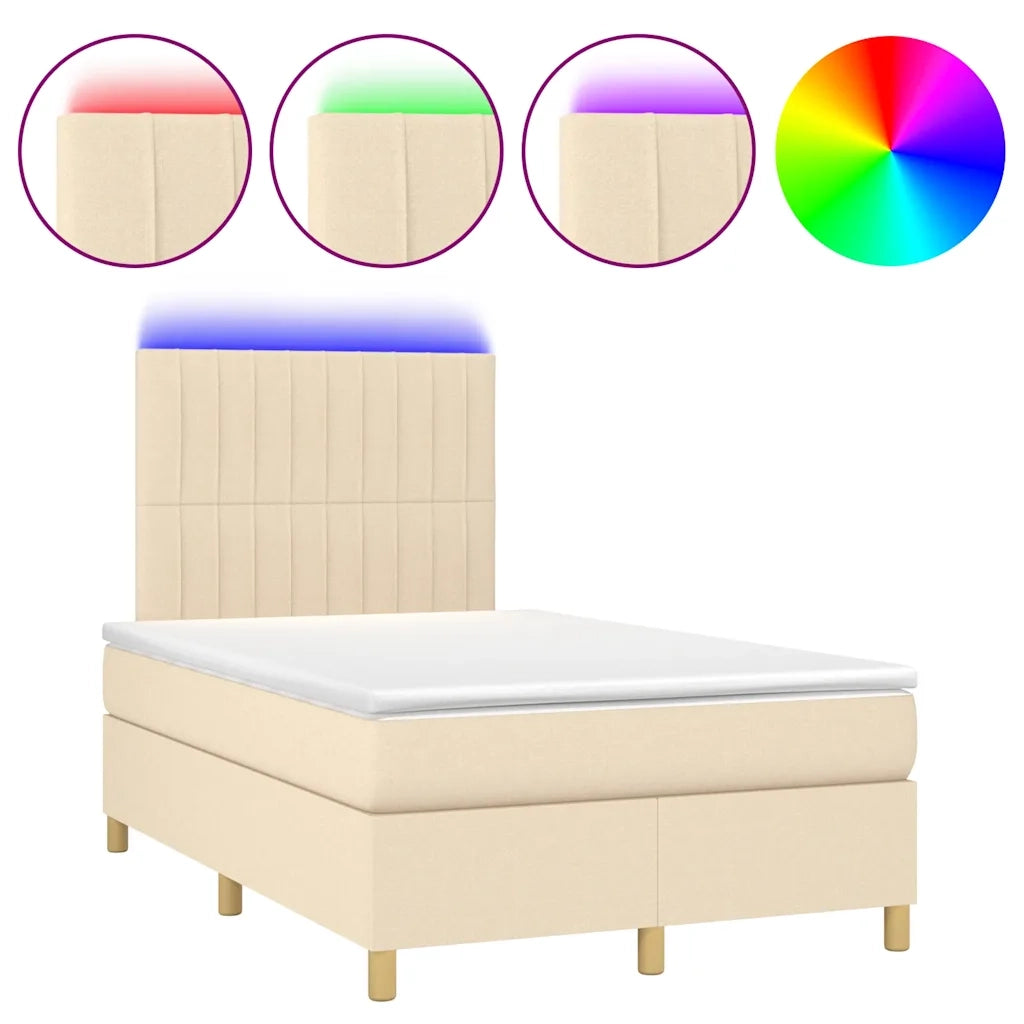Letto a Molle con Materasso e LED Crema 120x190 cm in Tessuto 3270265