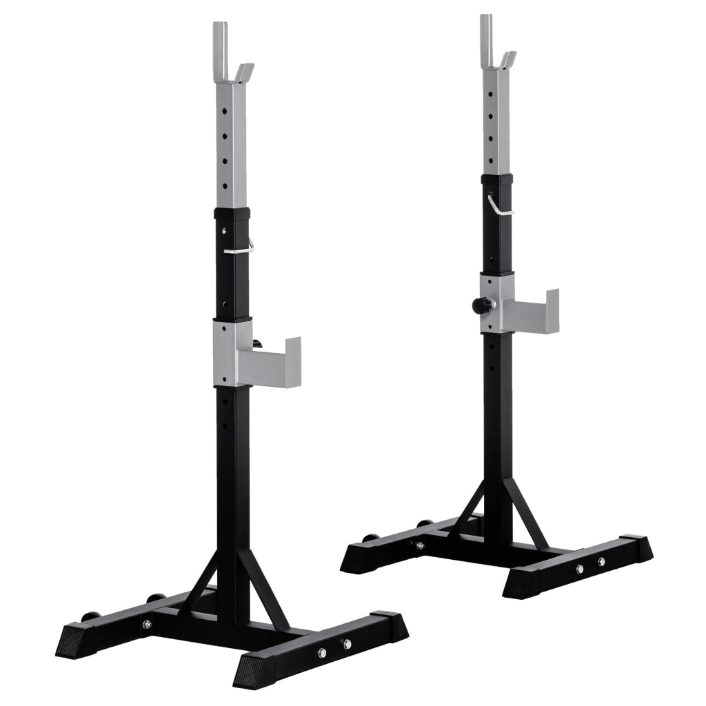 Set 2 Rack Porta Bilanciere in Acciaio Nero Supporto Regolabile Robusto per Casa 55x57x105-170cm 150kg