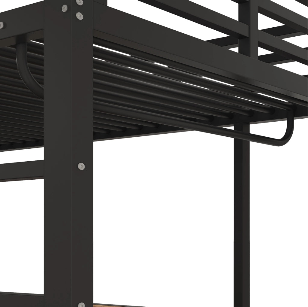Letto a soppalco 90x200 cm con scrivania; appendiabiti e ripiani nero HOMVRA