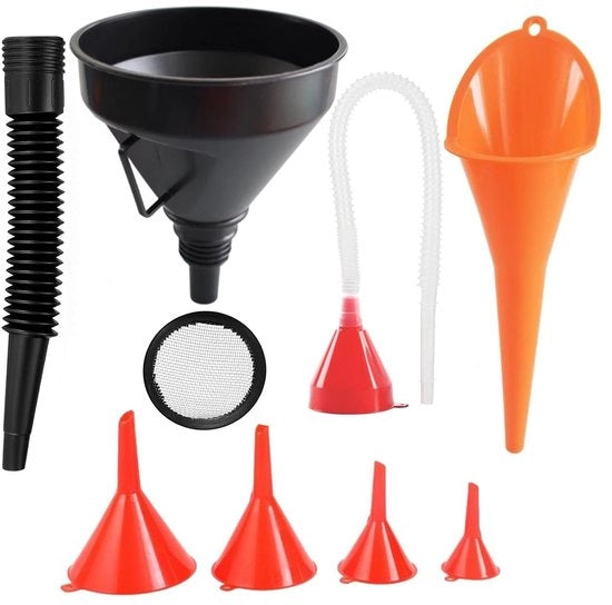 Set di 7 pezzi di valvole, set di valvole rettangolari in plastica flessibile, filtro dell'olio universale per auto benzina con scarico rimovibile e valvole lunghe - rosso/arancione/nero