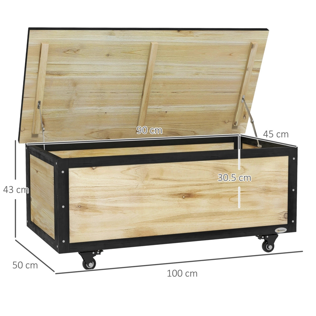 Cassa da Esterno in Legno di Abete 121L con Ruote, Contenitore Resistente per Balcone e Terrazza