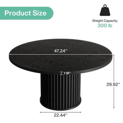 Tavolo da pranzo rotondo con piano in MDF e base in metallo nero 47.24 × 47.24 × 29.53 pollici