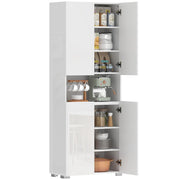 Mobile Dispensa Cucina 180cm Bianco Lucido, Credenza Alta Moderna con Ante Soft-Close e Ripiani Regolabili, Pratico Armadio per Casa