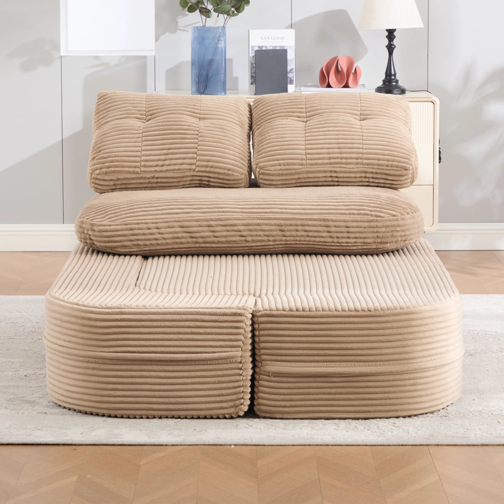 Poltrona letto 2 in 1 - con funzione relax e doppio portabicchieri - in velluto a coste - cachi