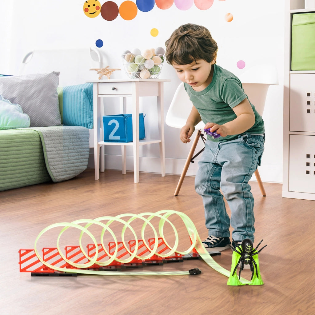 Pista per Macchinine con Effetti Luminosi e Macchinina Inclusa in Plastica Resistente, Gioco per Bambini 3-6 Anni, Verde e Rosso