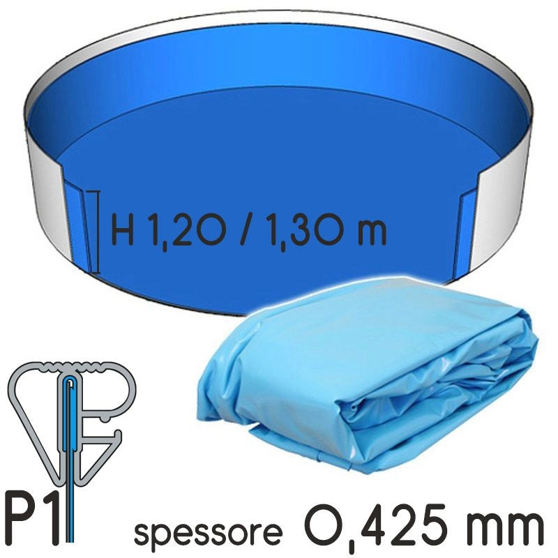 Liner Per Piscine Circolari In Lamiera Di Acciaio  Da  4,55 A 4,65 M E H.1,20/1,32 M - Colore Sabbia- Spessore 0,425 Mm Colore: Azzurro