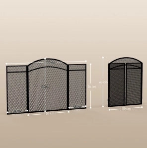 Recinzione di Protezione per Camino Pieghevole a 3 Pannelli in Metallo Nero 96x60 cm