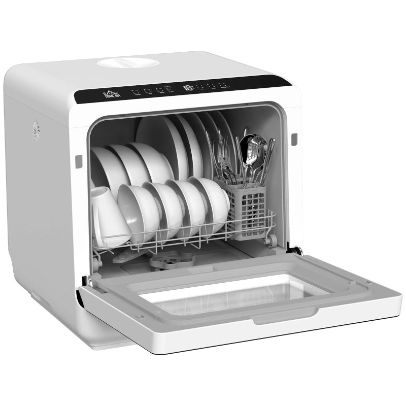 Lavastoviglie da tavolo mini, serbatoio 6 L, 5 programmi, display LED, funzione asciugatura, bianco