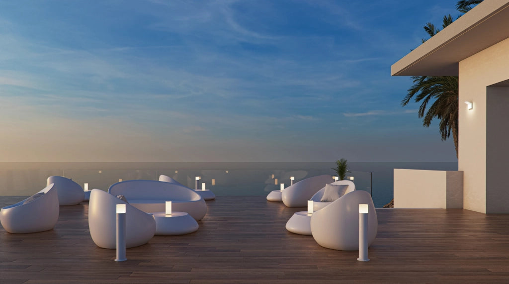 Proiettore LED da Esterno Tura XL 12W 3000K Bianco Opaco - Cilindrico 180 gradi Segnapasso - Beneito & Faure - Illuminazione per Giardini