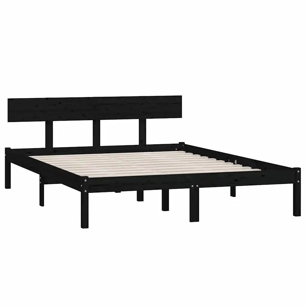 Letto matrimoniale | Letto per adulti | Giroletto Nero in Legno Massello di Pino 140x200 cm