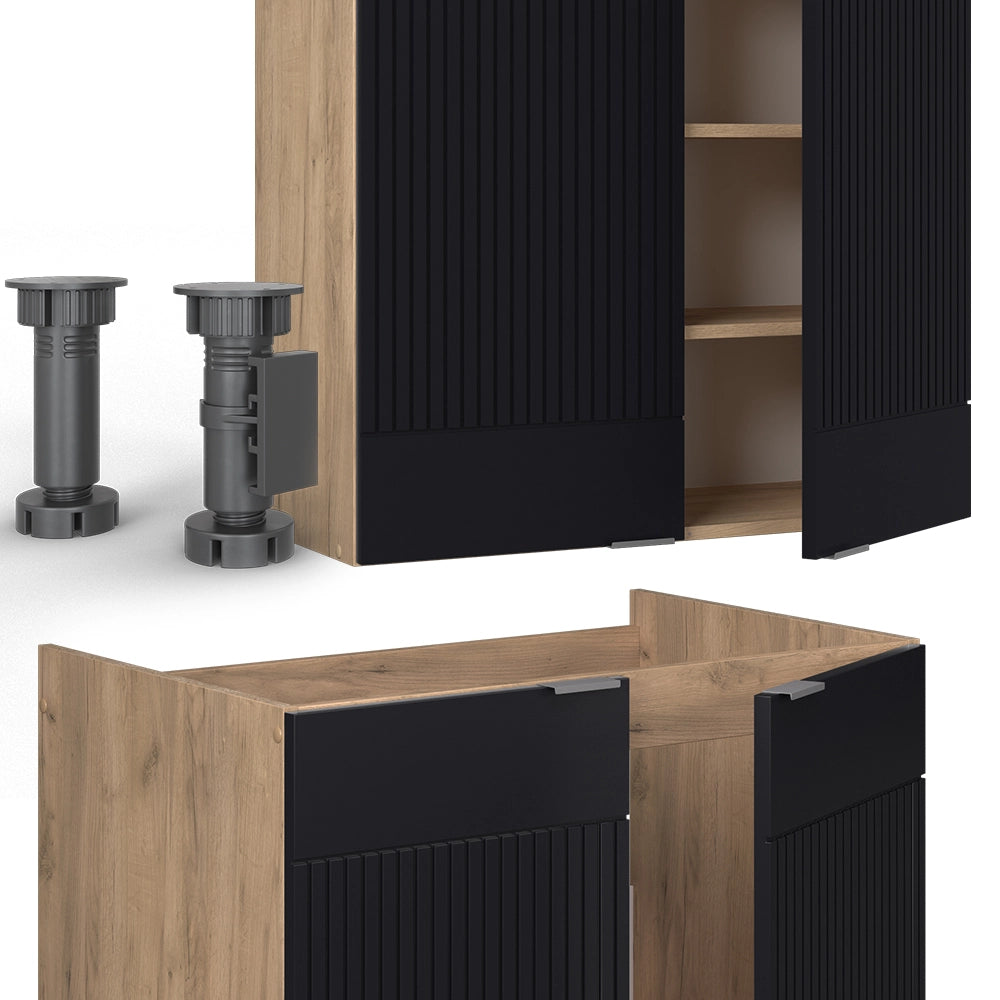 Cucina componibile Fame-Line Nero rigato/Rovere dorato 240 cm, PL Marmo Vicco