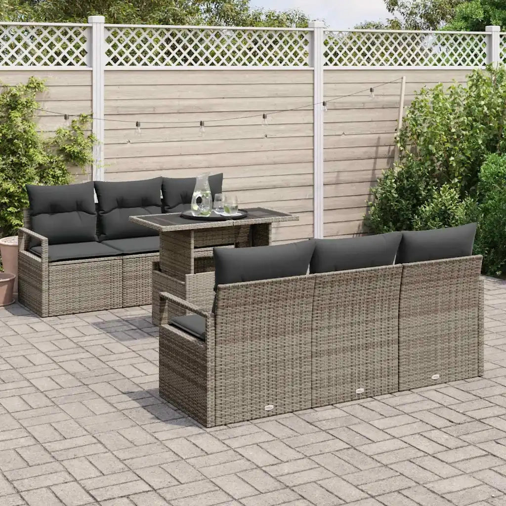 Set Divano da Giardino con cuscino 7 pcs Grigio Poly Rattan