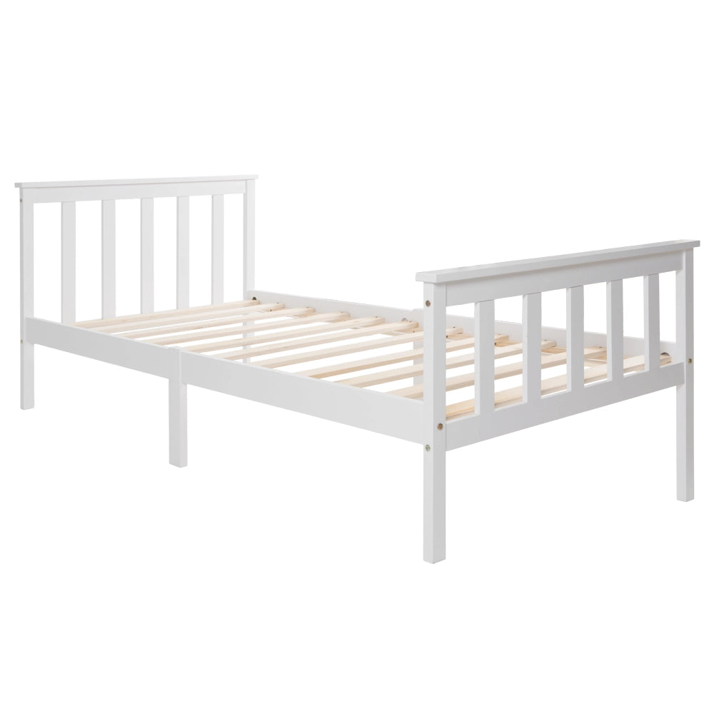 Letto singolo in legno composto da struttura con rete a doghe, letto in legno con testiera - 90 x 200 cm, pino massello, letto per bambini, letto per