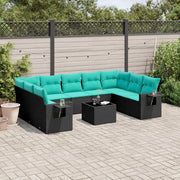 Set Divani da Giardino 10 pz con Cuscini Nero in Polyrattan 3220606